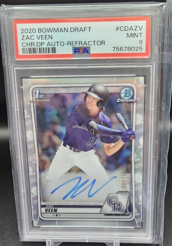 2020 Bowman Draft - Chrome Zac Veen Auto /499 #CDA-ZV Refractor PSA 9