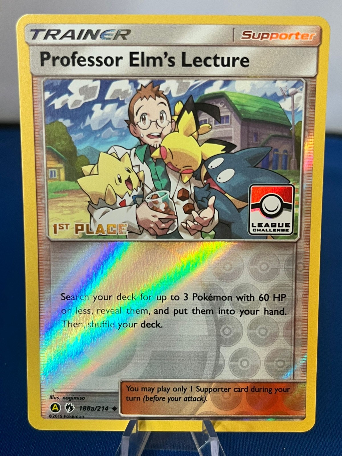 Pokemon Card Professor Elm's Lecture 188a/214 1st Place Promo NM Stamped reverse