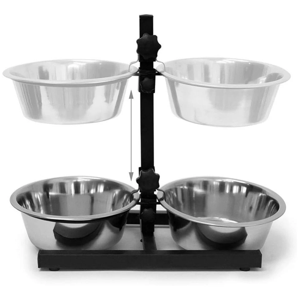 Ciotola Doppia per Cani con Supporto Regolabile 2 scodelle Acciaio , Ciotole 2Lt - Immagine 4 di 4