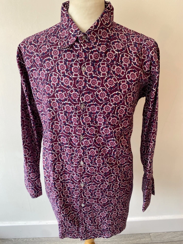 VTG mens 70's LOTUS PURPLE RETRO PATTERN LOOSE FIT LONG SLEEVED SHIRT 44-46" - Image 3 of 4