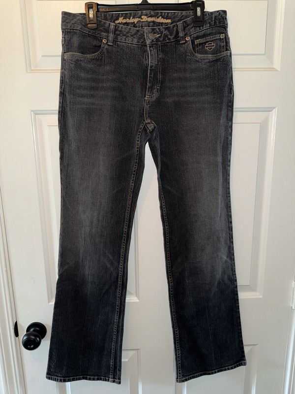 Harley-Davidson Women's 12 Long Dark Gray Denim Jeans Button Zip Stretch Solid 