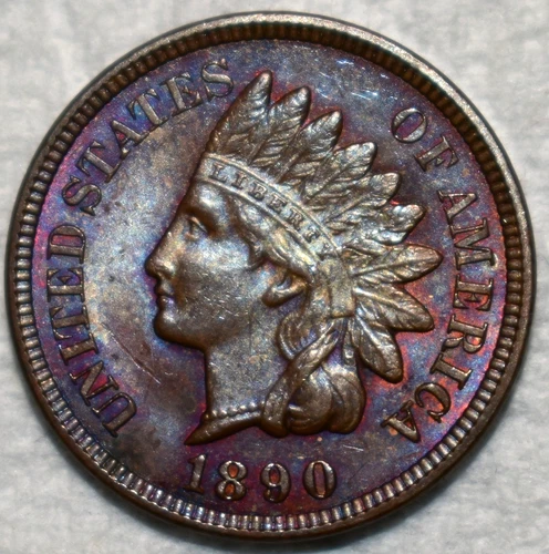 Uncirculated 1890 Indian Head Cent, Attractively Toned & Razor-Sharp.