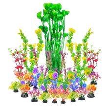 AQUANEAT 26pcs Artificial Fish Tank Plants, Multi Green With Color