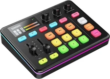 Streaming Audio Mixer Pro-Grade with Phantom Power Voice Changer Sound Pads RGB