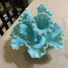 Vintage Fenton Baby Blue Milk Glass Hobnail Epergne 3-Horn
