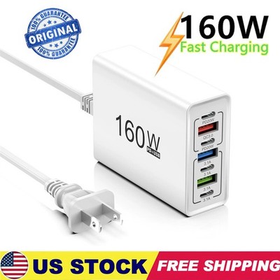 160W 7-Port USB C Fast Wall Charger Block Charging Station for Multiple Devices