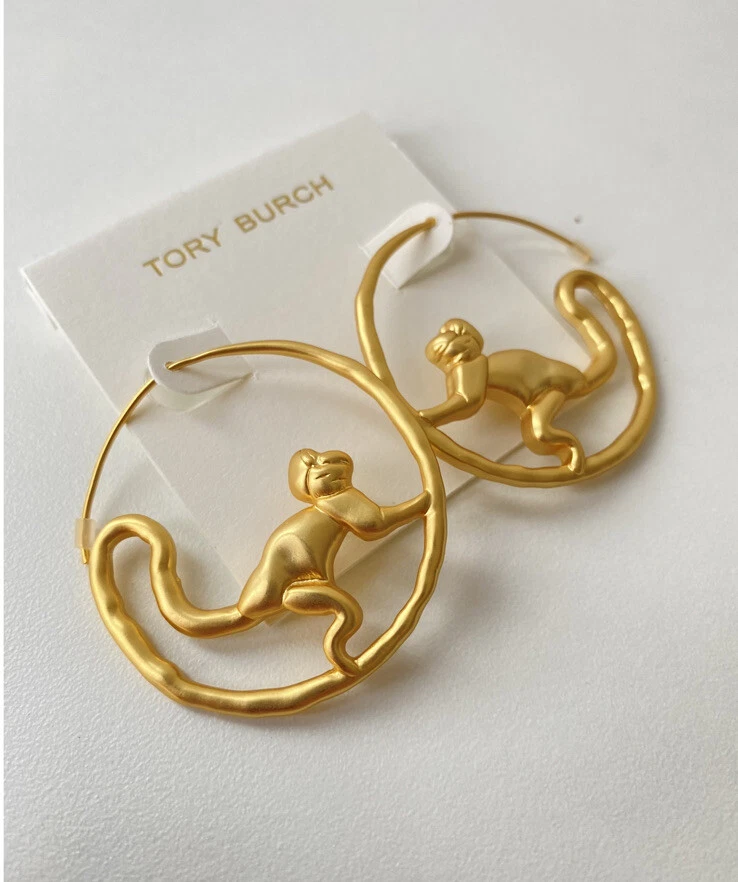 Tory Burch Gold Monkey Hoop earrings Beautiful and Fun eBay