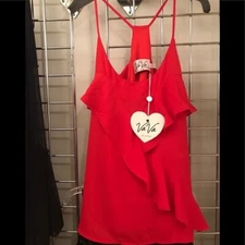 Vava by Joy Han Ruffle Front Cami Top Red NWT $85 Poly T-Back Silky Size XS
