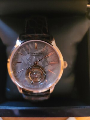 Stuhrling Barringer Tourbillon Genuine Meteorite Dial Alligator Leather  Watch 190638099788|