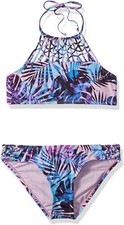 Hobie 180107 Big Girls' Macrame High Neck Pink Top  Hipster Swimsuit size 7