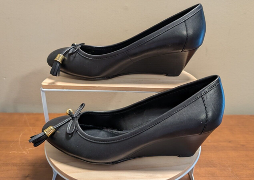 Lauren Ralph Lauren Bess Wedge Heel Shoes Women’s Black Tassel Shoe Size 7B - Picture 2 of 21