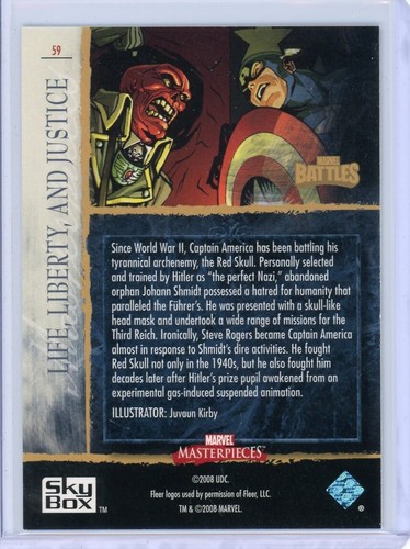 LIFE,LIBERTY 2008 Upper Deck MARVEL MASTERPIECES Series 3 Base Set Card #59 - Picture 2 of 2