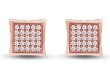 3/8ct Natural Round Diamond Kite Square Earrings With Screw Back 10K Rose Gold