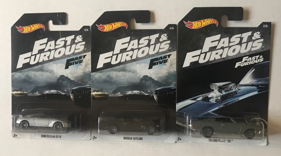 3 Cars Fast & Furious 1/64 Hot Wheels Nissan Skyline GT-R Chevelle SS 70 CFoto  - Immagine 2 di 4