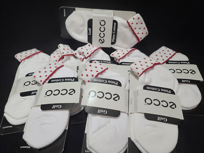  Rare Lot 9x  Women s ECCO Golf pima Cotton White/Red Dot  Ankle Socks Sz 9-11 