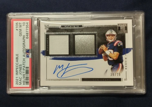2021 Panini Impeccable Mac Jones ROOKIE HELMET PATCH AUTO /75  RPA PSA 10 Pop 2!
