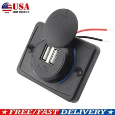 12 24V 3.1A Dual USB Charging Car Boat RV Fast Charge Socket Power Outlet Panel