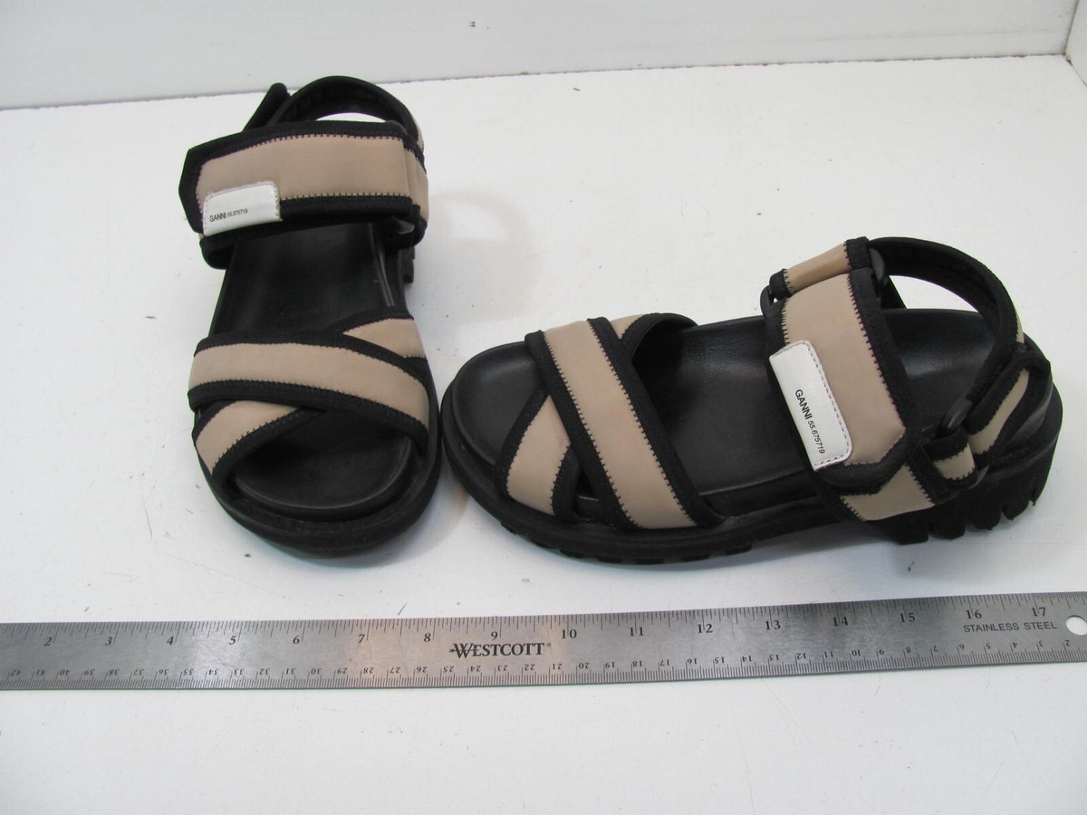 Ganni Platform Sandals Beige/Black Criss Cross - Size US 6