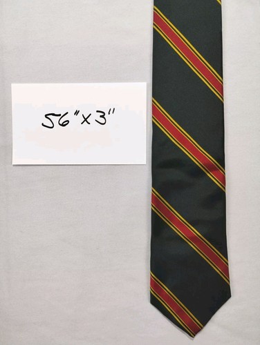 Swiss Woven Pure Silk Tie Green Red Gold Stripes 56" X 3" - Picture 6 of 6