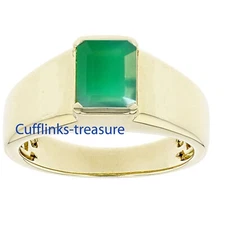 Natural Green onyx Gemstone with 925 sterling silver Gold Plated Ring For Men #8