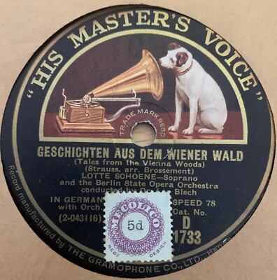Rare LOTTE SCHOENE - GESCHICHTEN AUS DEM WIENER WALD 12'' HMV D1733 78RPM Shellac