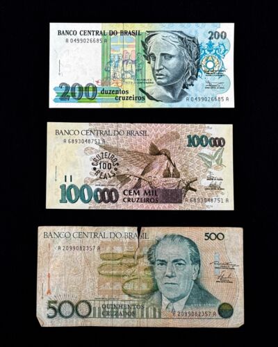 Brazil Banknote LOT Brazilian 200 100,000 500 CRUZADOS CRUZEIROS Banknotes LOT