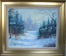 DECORATIVE DANISH PAINTING "ROLD FOREST IN WINTER" SIGNED: H.SINDALSEN #12016