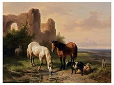 Watering Horses Near A Ruin Animals Tile Mural Kitchen Backsplash Marble Ceramic
