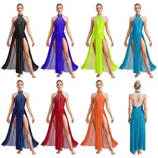 Women's Unitard Ballroom Rompers Keyhole Back Dresses Split Leotard Belly Maxi
