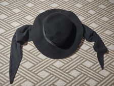 VINTAGE BLACK DOESKIN FELT EAR FLAP WRAP TIE BOLLMAN HAT COMPANY 100 WOOL USA