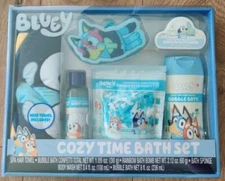 Bluey Cozy Time Bath Set, Hair Towel, Bubble Bath, Rainbow Bath Bomb, Sponge
