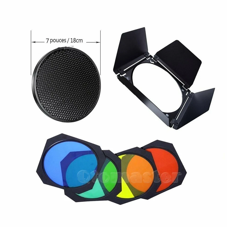 Godox 7inch AD-R6 Bowen Mount Reflctor Hood BD-04 Barndoor Honeycomb Filter - Image 2 of 4