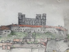Drawing Castle Ruin Pressburg Bratislava Fortress Antique