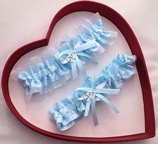 NEW Bridal Wedding Garters Light Blue White Prom GetTheGoodStuff Something Blue 