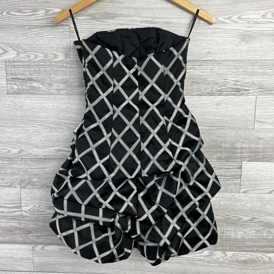 Vestido Jessica McClintock Y2K blanco y negro con lazo en capas vintage para mujer 4 hecho en EE. UU. Foto 4 de 4