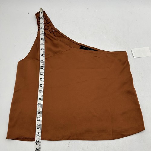 KNOW ONE CARES Women's Asymmetric Neck One-Shoulder Satin Top, Rust, size Large - Picture 2 of 5
