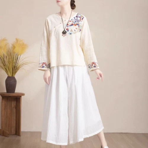 New Lady Embroidered Chinese Shirts Tops Blouse Retro Ethnic Floral Vintage - Picture 8 of 16