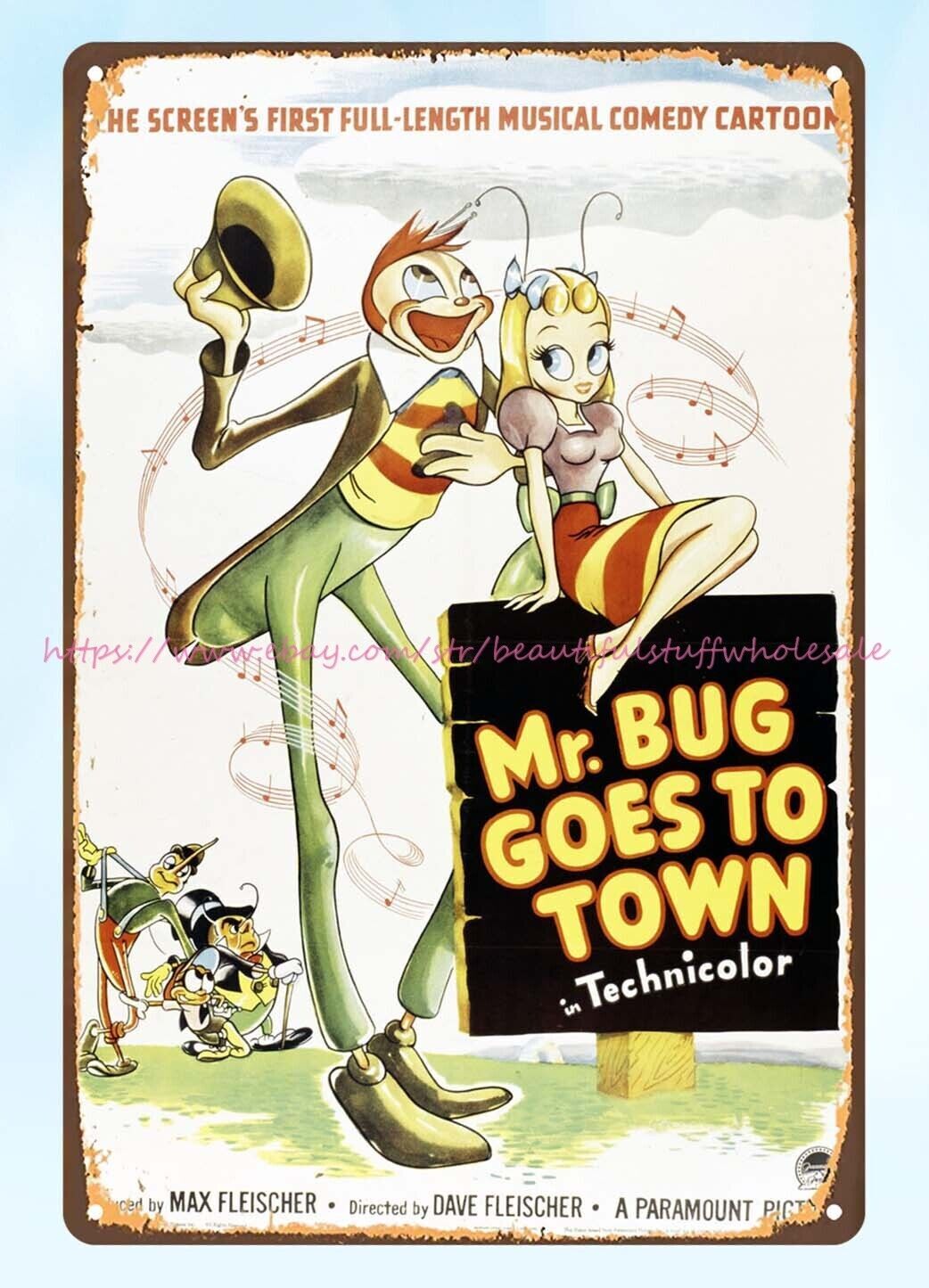 1941 Mr Bug Goes to Town vintage cartoon movie poster metal tin sign retro decor