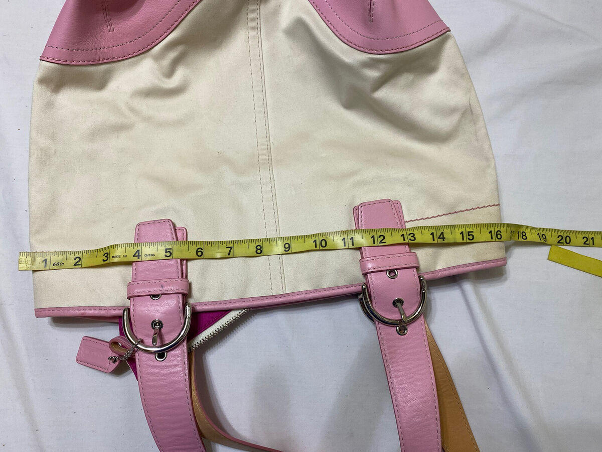 Coach Soho Cream Canvas Rose Pink Leather Trim Multifunction Coach Soho Cream Canvas Rose Pink Leather Trim Multifunction