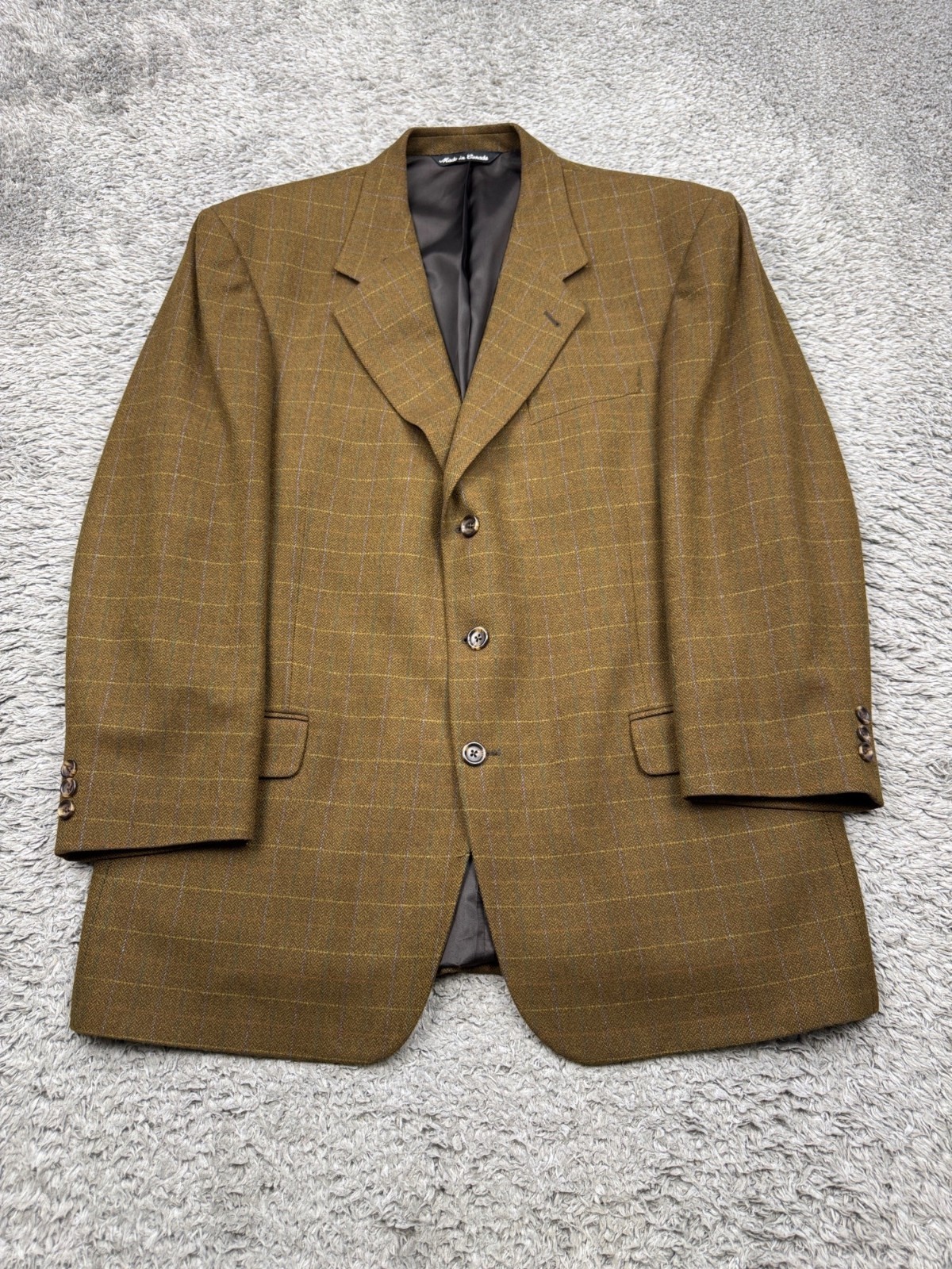 Jack Victor Blazer Men 46R Brown Wool Windowpane Plaid Tweed Sports Coat Jacket
