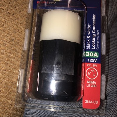 Leviton Plus + Pro Black & White Locking Connector 30A 125V 2613-CS 2P 3W