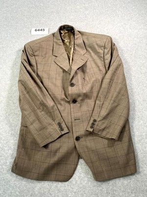 Fiori Diplomat Club Blazer Jacket Men 44 Brown Check Wool Single Breasted Formal
