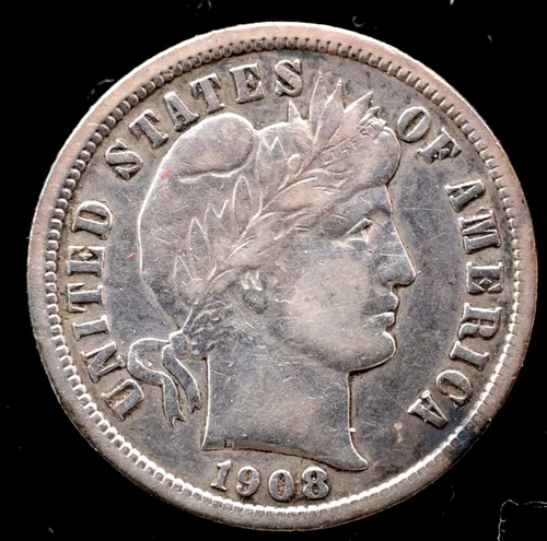 KAPPYSCOINS  GH570   1908S EF XF EXTRA FINE    BARBER DIME