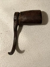 Antique Hand Forged Box Hook Wooden Iron Tool Circa 19th Century