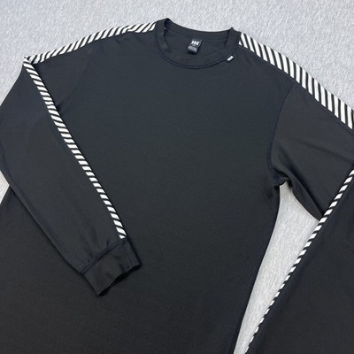 Helly Hansen Lifa Stripe Crew Base Layer Mens L Black Long Sleeve Ski Sailing