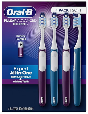 #ad Oral B Pulsar Advanced Toothbrush 4 Pack Soft – Battery Powered All in One $36.99