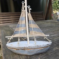 Shabby Maritim Dekoration Segelboot Schiff Segelschiff Stand Boot Holz Baumwolle