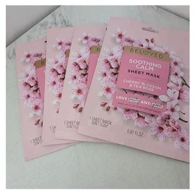 4PACK new BELOVED soothing calm sheet face mask Cherry Blossom &Tea Rose MSRP$20