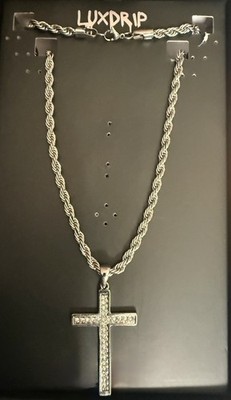 5mm Stainless Steel Rope Chain (20 ) w/ICED OUT Moissanite Cross *HIGH QUALITY* 