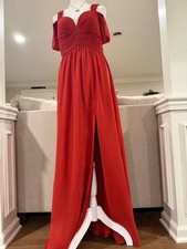 Azazie Bridesmaid's Dress, Size A4, Rust off the shoulder slit dress